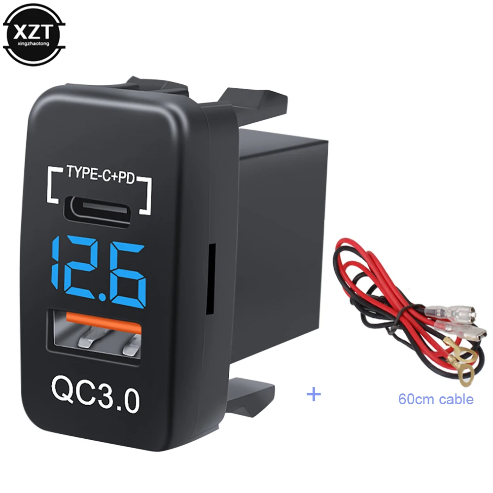 

TYPE-C+PD Interface QC3.0 Car Quick Charger Modified Adapter with Led Digital Display Voltmeter for Mobile phone Charging