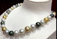 huge charming 13 14mm natural south sea genuine white gold black multic round pearl necklace for woman free shipping necklaces