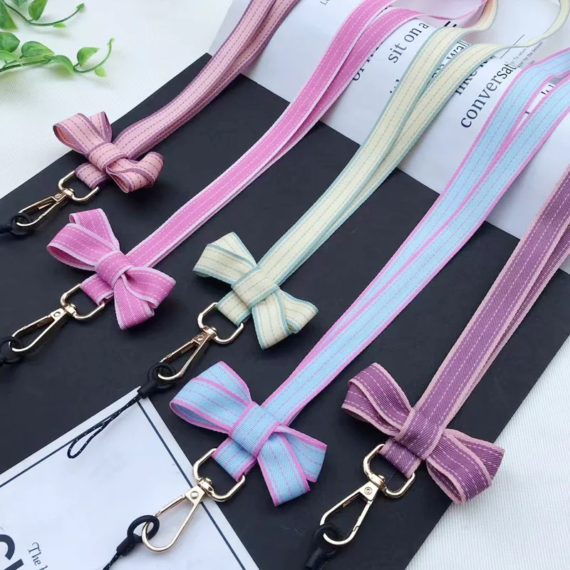 48 CM Striped Bow Necklace Nylon Mobile Phone Rope Anti-fall