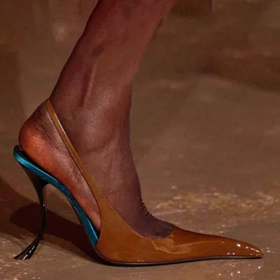 2025 г. Женские пикантные туфли на высоком каблуке с острым носком для женщин. Летние туфли без шнуровки на тонком каблуке. женские черные сандалии для свадебной вечеринки