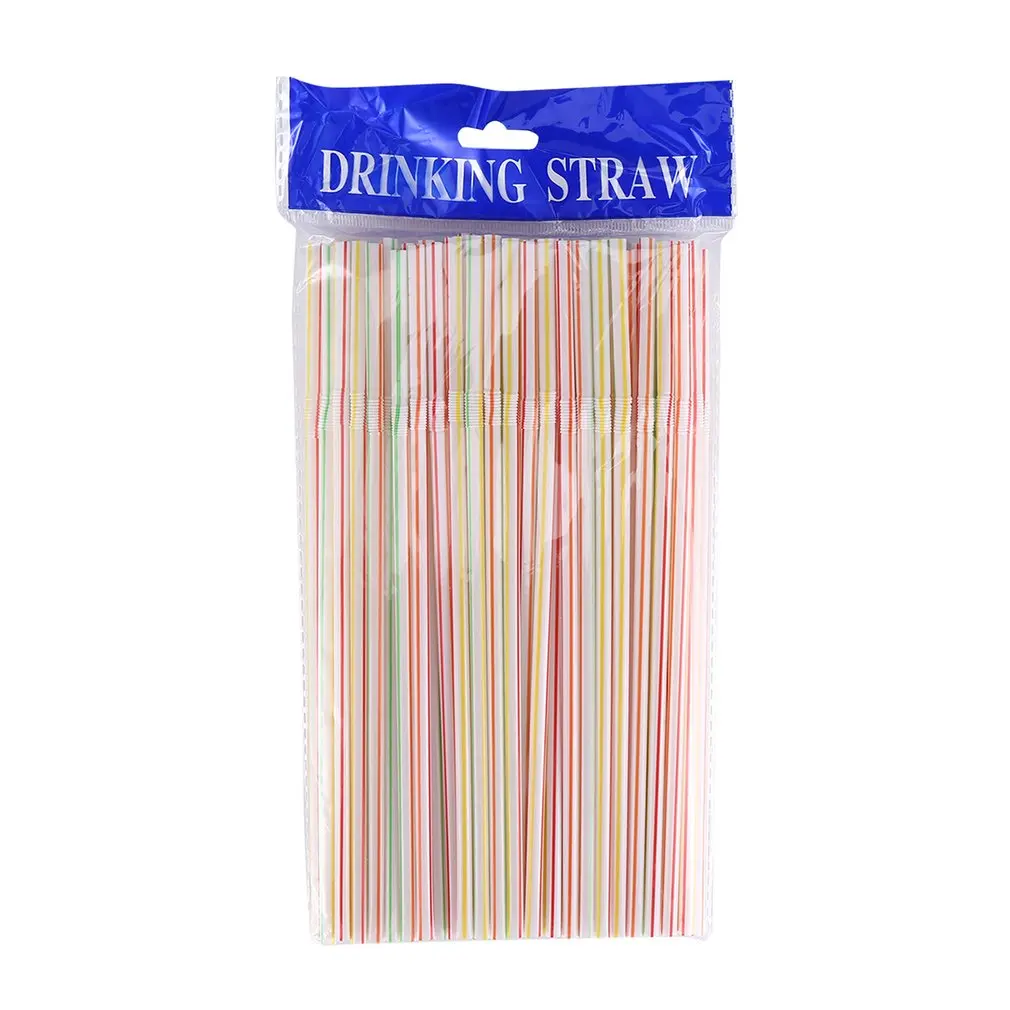 

Hot Sale 100 Pcs Disposable Plastic Drinking Straws Multi-colored Striped Bendable Elbow Straws Party Event Alike Supplies