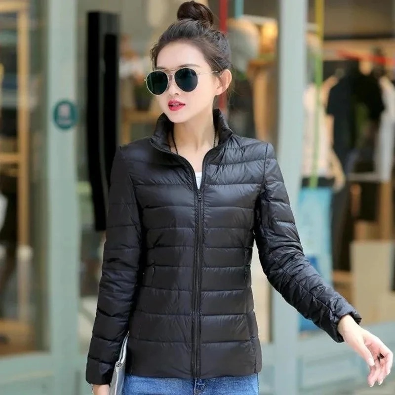 

Ultra-light Stand-up Collar Thin Women Parka 2023 Autumn Winter Jacket Short Down Cotton Jacket Glossy Warm Coat Female Outwear