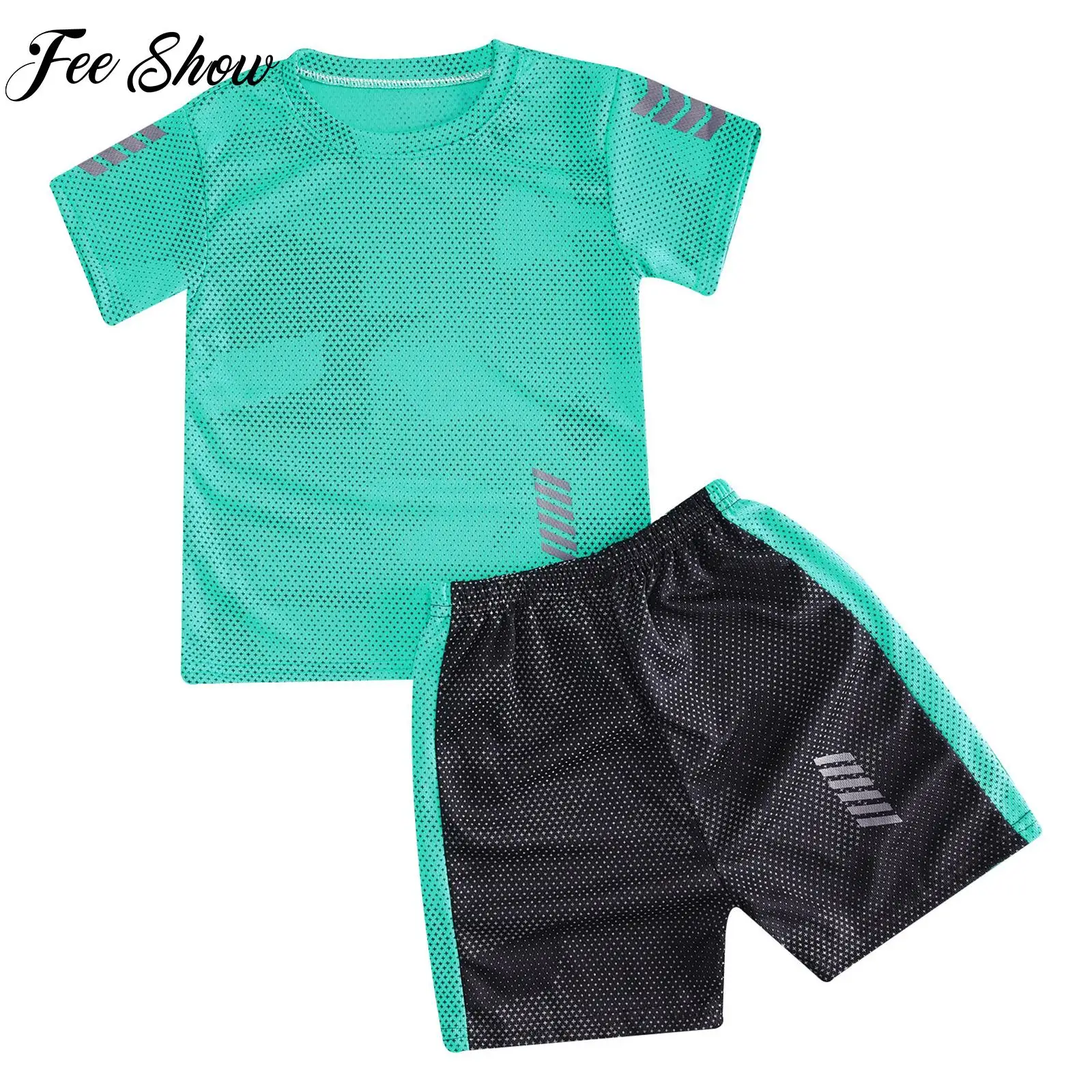 

Kids Boys Quickly Dry Sport Suit Short Running Set Sleeve T-shirt Shorts Set Football Basketball Game Training Sportswear