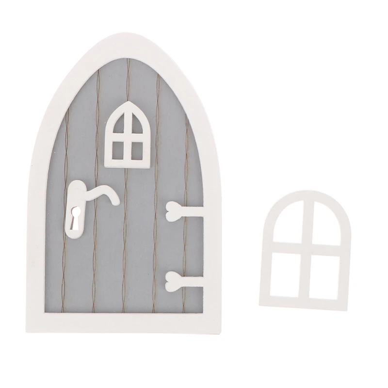 

1 Set 1:12 Dollhouse Miniature Wooden Door Fairy Door Model w/Window Doorknob House Garden Decoration Toy