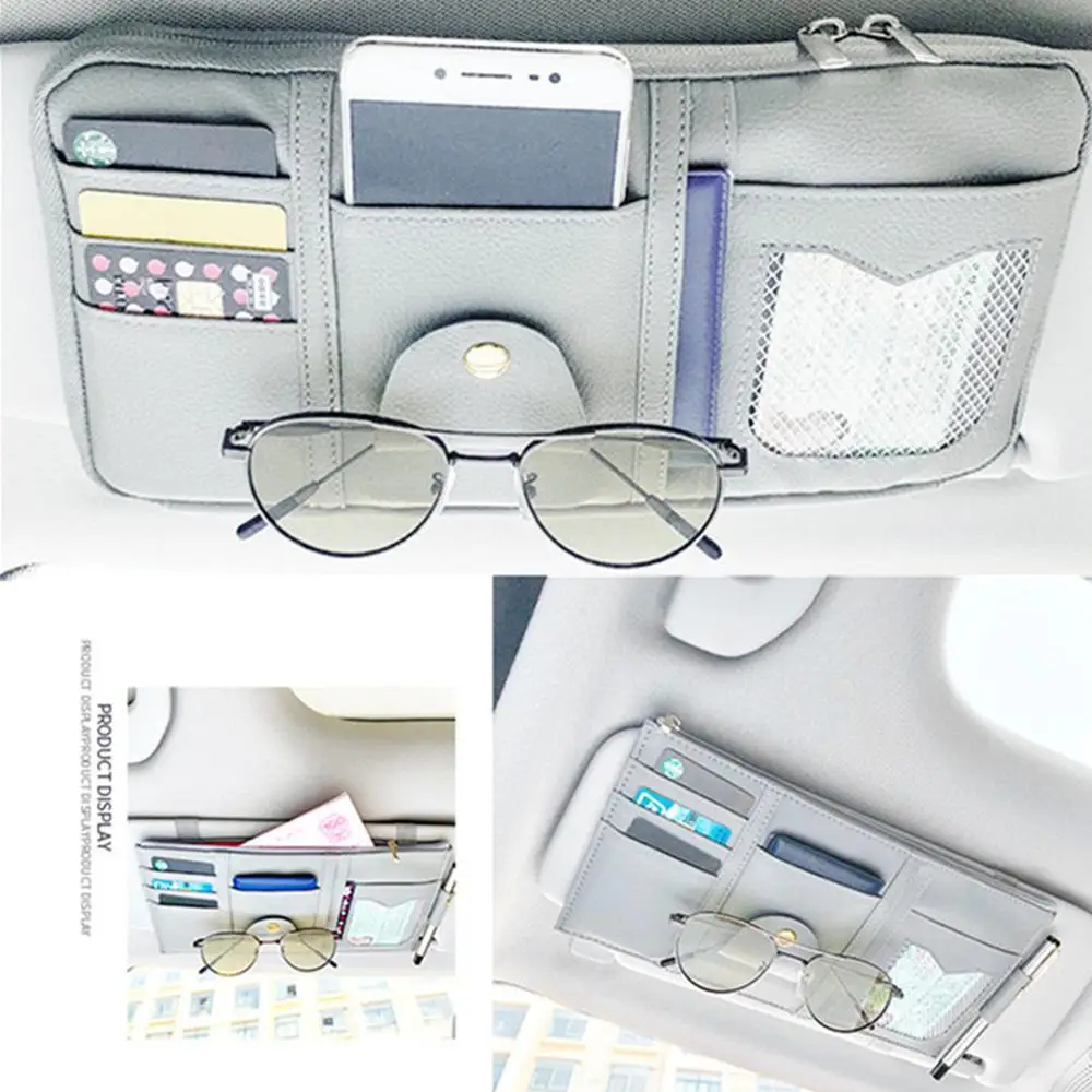 New Car Sun Visor Organizer Storage Holder Car Styling Visor Clip Sunglasses Holder Card Ticket Storage Bag Pouch Car Organizer