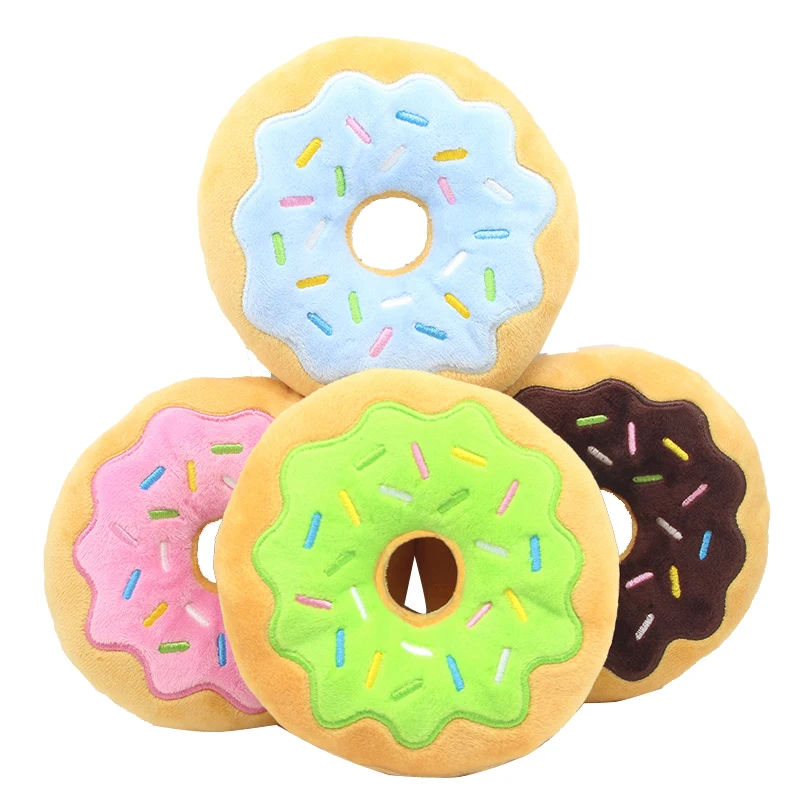 

Pets Dog Donut Plush Squeaky Toy Funny Sound Interactive Toys for Small Medium Dogs Accessories Supplies