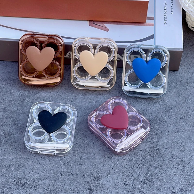 

Heart Transparent Girl Kawaii Contact Lens Case Plastic Waterproof Travel Contact Lense Box with Tweezers Lens Suction Stick Kit