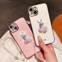with crystal lanyard for iphone 11 phone cases for women luxury phone case for iphone 11 12 13 pro max diamond encrusted rabbit