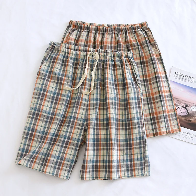

Cotton Newest Plaid Men's Pajama Pants for Summer Thin Large Size Home Lounge Pants and Shorts Casual Plaid Men's Shorts
