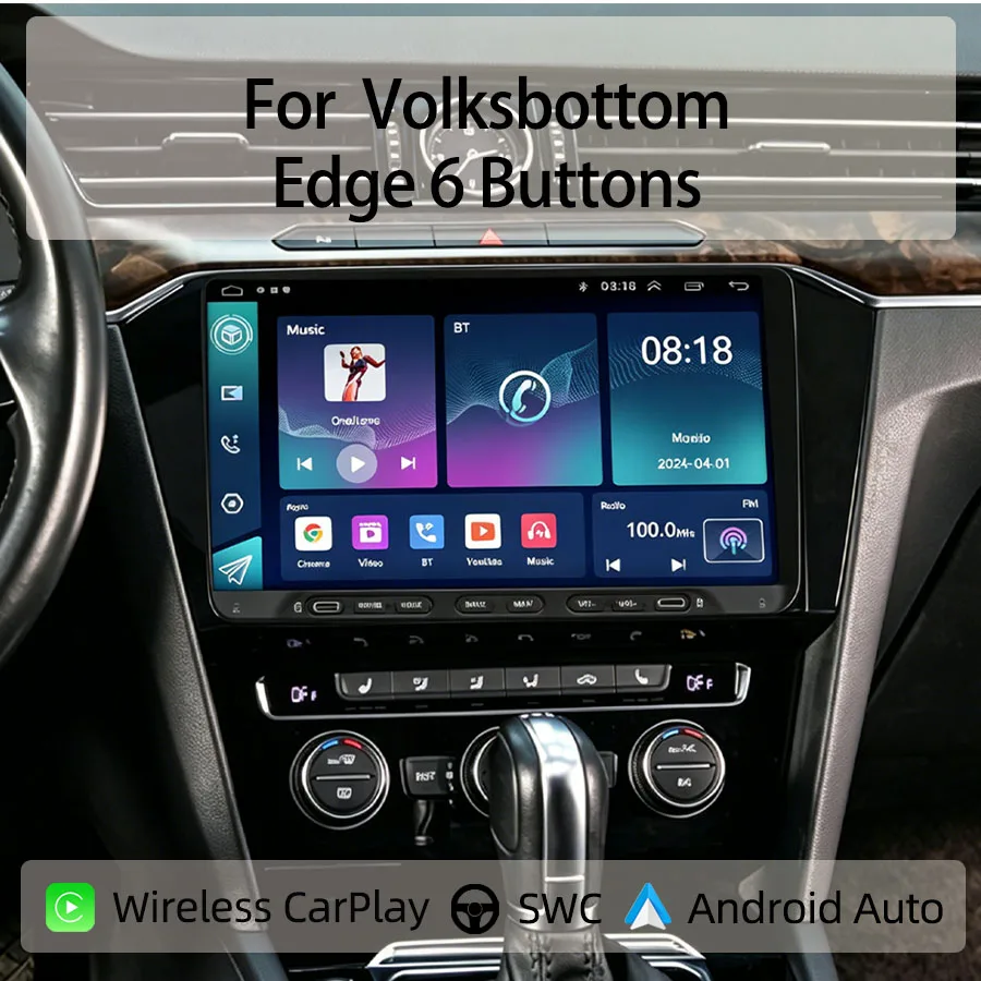 Фото 9-дюймовая автомагнитола Android для Volksbottom Edge, 6 кнопок, CarPlay, Android Auto, GPS-навигация, Bluetooth, управление с руля №1