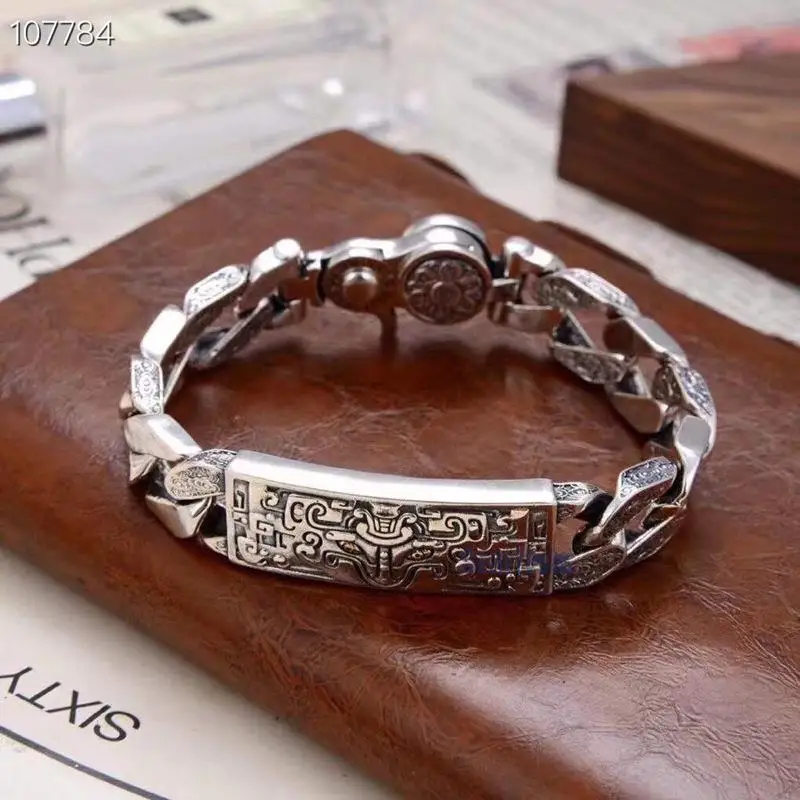 

S925 pure silver new personality gluttonous man bracelets embossed celebrity bracelet tide ancient