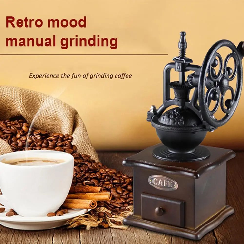 

Manual Coffee Grinder Kitchen Retro Style Wooden Bean Grinding Coffee Mill Design Wheel Ferris Tool Maker Vintage H6s8