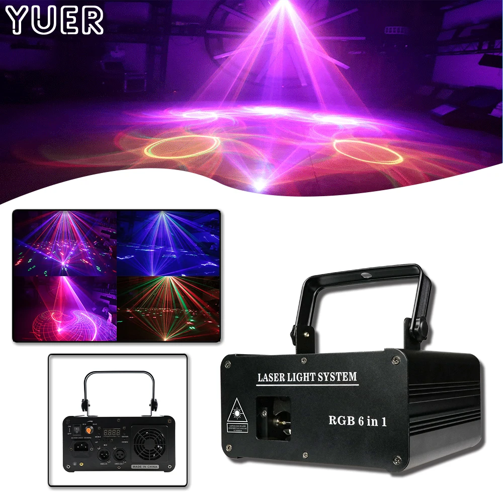 Laser Patterns 6IN1 Disco DJ Light Beam Spot Wash LED Laser Laser Projector Christmas Party DJ Stage Light Disco DMX512 Control