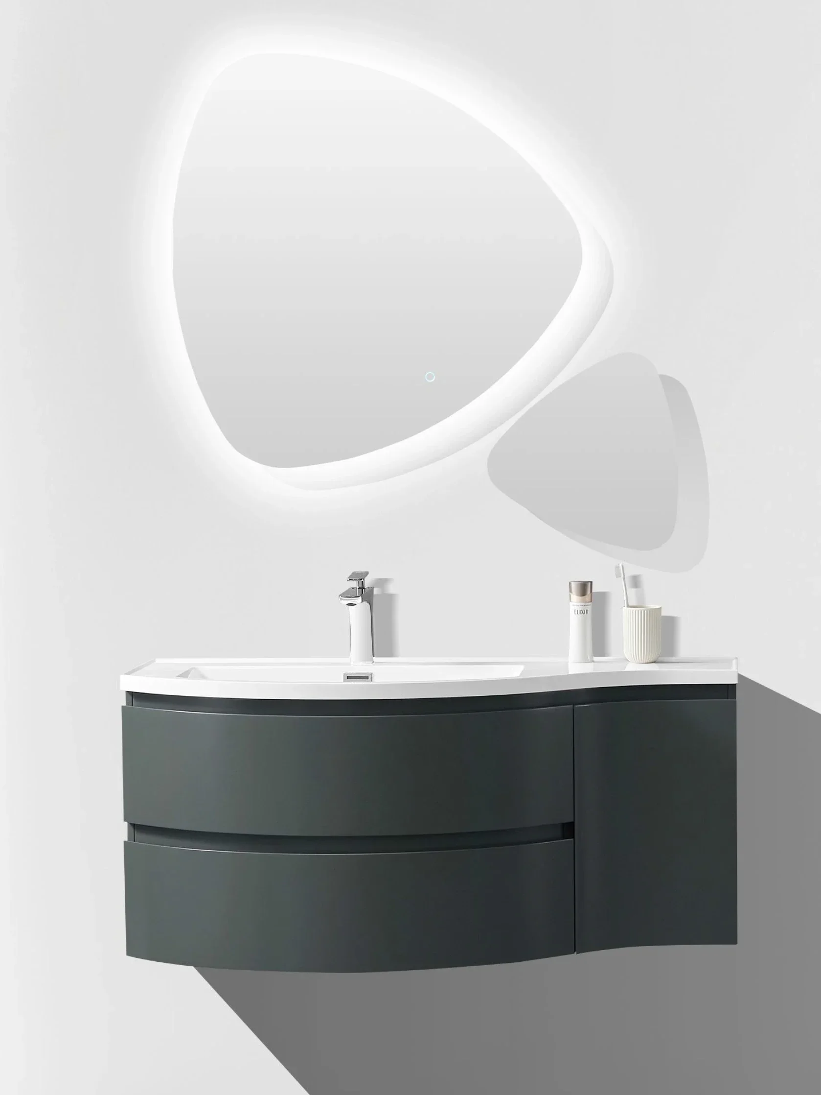 

Narrow Edge Basin Cabinet Bathroom Washstand Hand Washing Washbasin Big Belly Circular Arc Shaped Paint Bathroom Cabinet