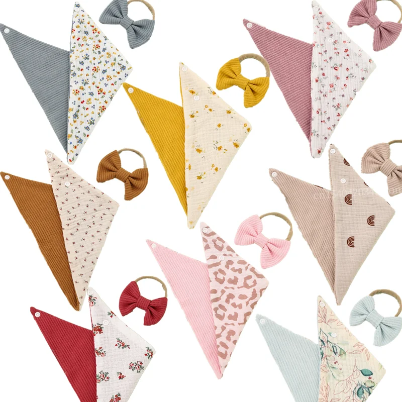 

2 шт./компл. детские нагрудники с бантом повязка на голову Walf хлопковая Бандана с цветочным принтом мягкое треугольное полотенце для кормлен...