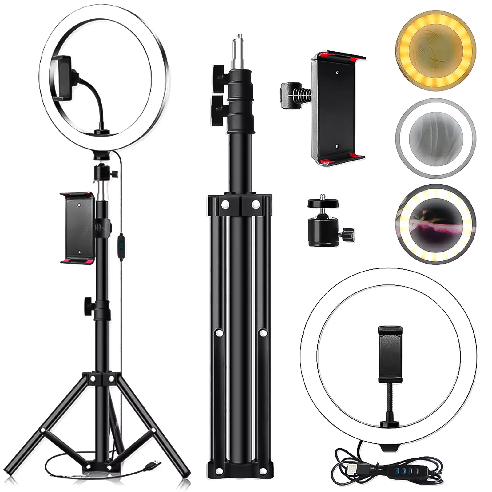 

26cm Dimmable LED Selfie Ring Light With Tripod Photography Lighting USB Selfie Ring Lamp For Makeup Video Live Photo Studio