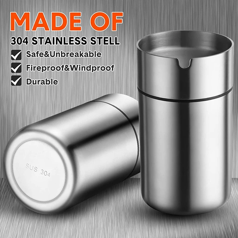 

Автомобильная пепельница с крышкой 2 шт. пепельницы из нержавеющей стали автоматически гаснет Подстаканник Пепельница ветрозащитный пепел...