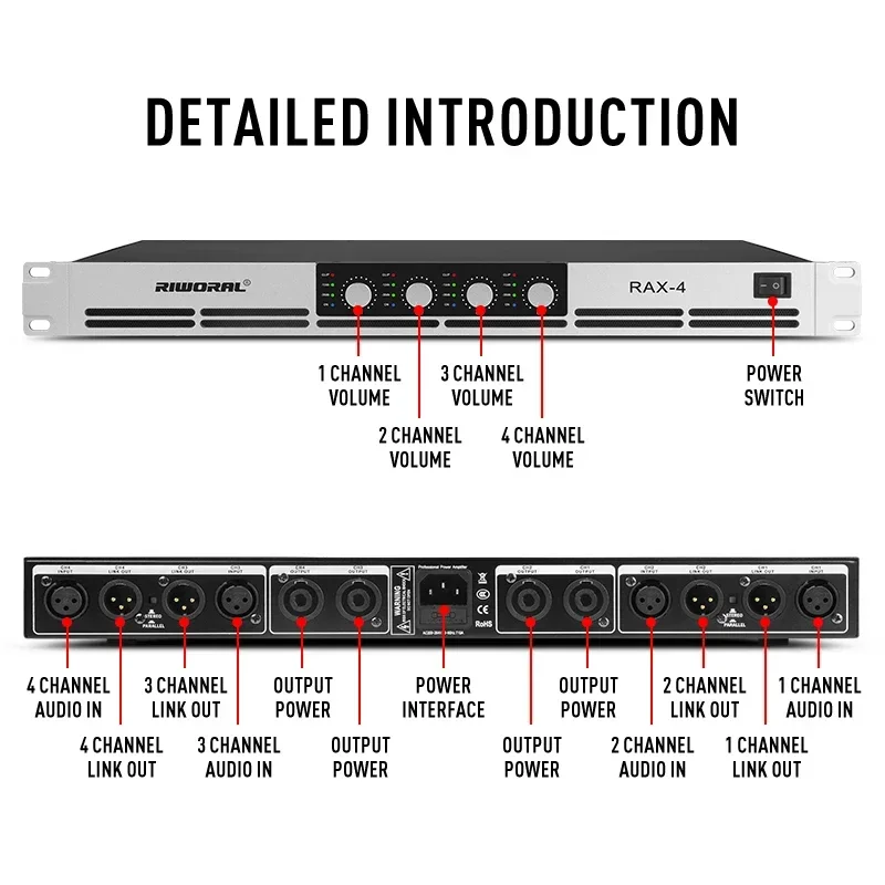 RAX-2 Riworal Заводская продажа 2 канала усилитель мощности 1600 Вт профессиональное