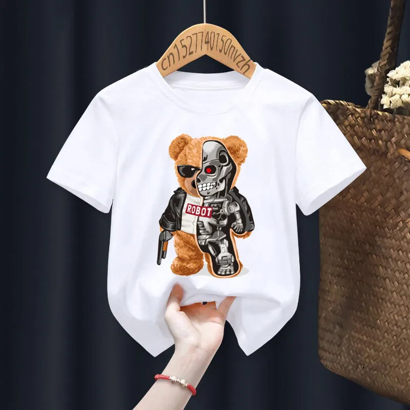 

2023 T-shirt Ovesized For Men 100%Cotton Cartoon Bear Print TShirt Short Sleeve Top Casual Y2K Tops Tee Shirt Free Shipping