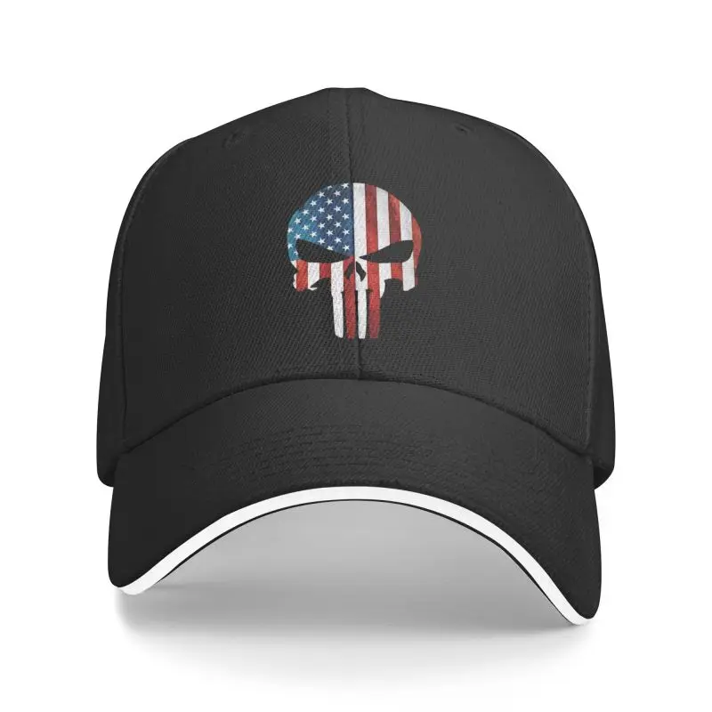 

New Punk Skeleton Skull Pu-ni-sher Baseball Cap Unisex Adult Heavy Metal Rock Roll Adjustable Dad Hat for Men Women Hip Hop