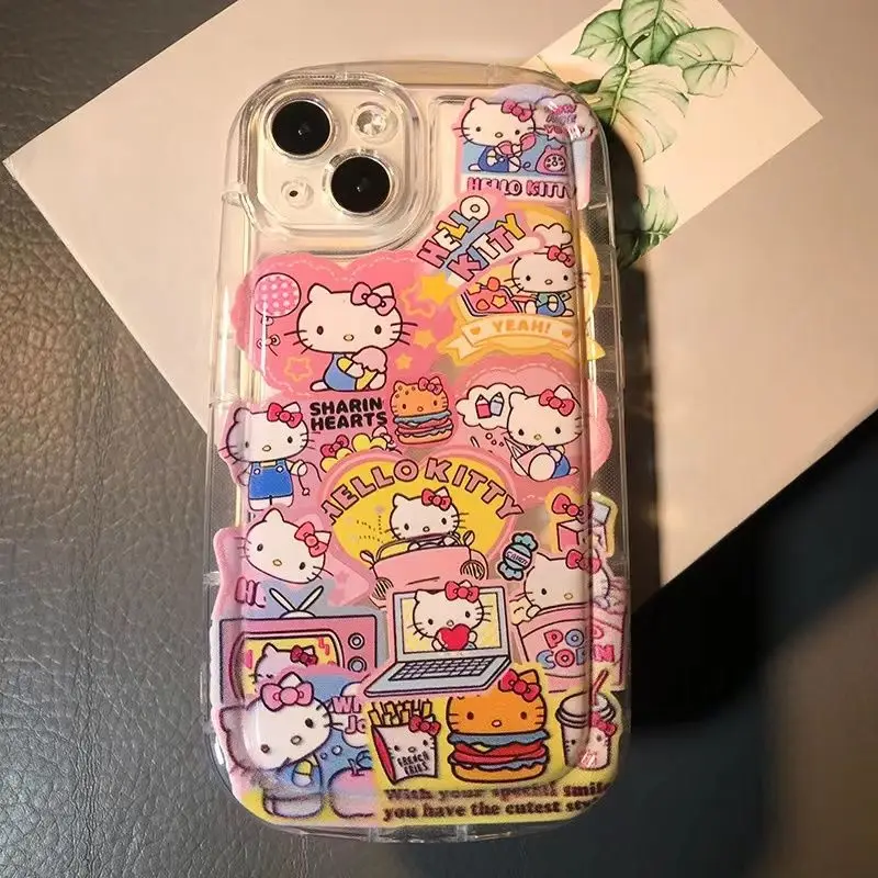 

Sanrio мультяшный милый Hello Kitty Y2K стиль телефон оболочка силиконовый Promax мягкий Iphone1213Mini все включено 14Plus защита от падения