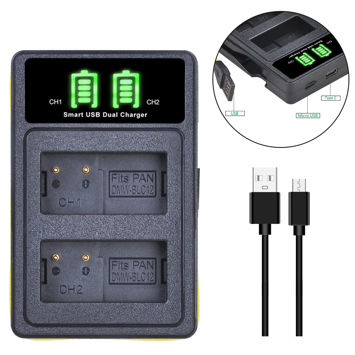 Фото Аккумулятор PowerTrust DMW-BLC12 DMW-BLC12E + двойное зарядное устройство с ЖК-дисплеем и USB для Panasonic Lumix DMC-FZ200,FZ300,FZ1000,FZ2500,G5,G6,G7,GX8 №5