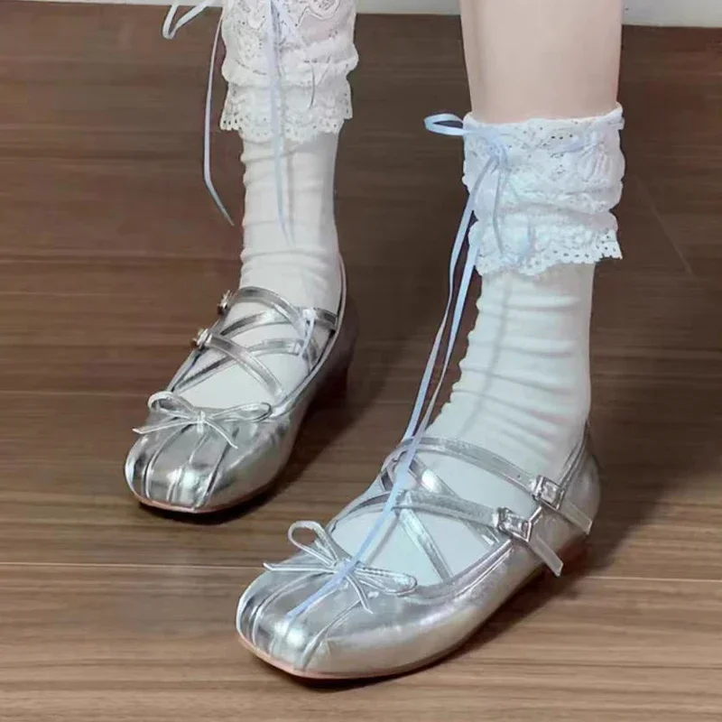 Женская обувь Мэри Джейн с бантом и квадратным носком 2022 балетки на плоской