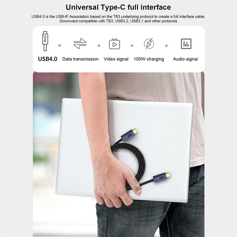 Nku USB4 Thunderbolt 3 20Gbps SuperSpeed Type-C Data Cable 5A 100W PD Fast Charging Data Sync Cable for Laptop Macbook IPad Pro