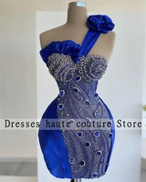 sexy crystal beaded mini mermaid cocktail dresses charming prom party gown royal blue homecoming dress robes de cocktail