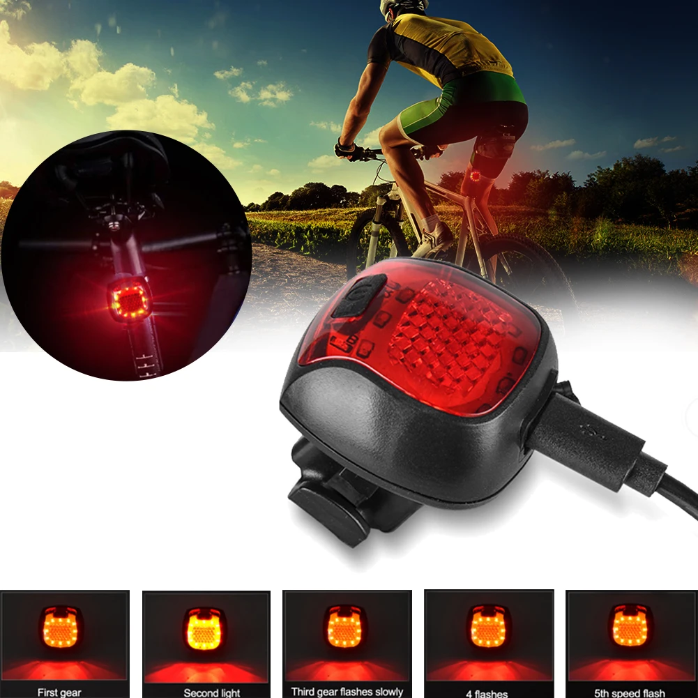 

New Bicycle Smart Brake Tail Light USB Charging Safety Rear Light Warning IPX4 Waterproof Light MTB Lamp Road Bike Accessories