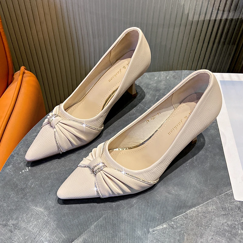 

Туфли-лодочки женские на высоком каблуке, пикантные модные свадебные туфли с кристаллами и бантом, с острым носком, на шпильке, черные