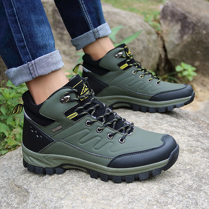 Brand Men's Boots Waterproof Leather Sneakers Man Super Warm Men Winter Snow Boots Outdoor Non-slip Male Hiking Boots Work Shoes