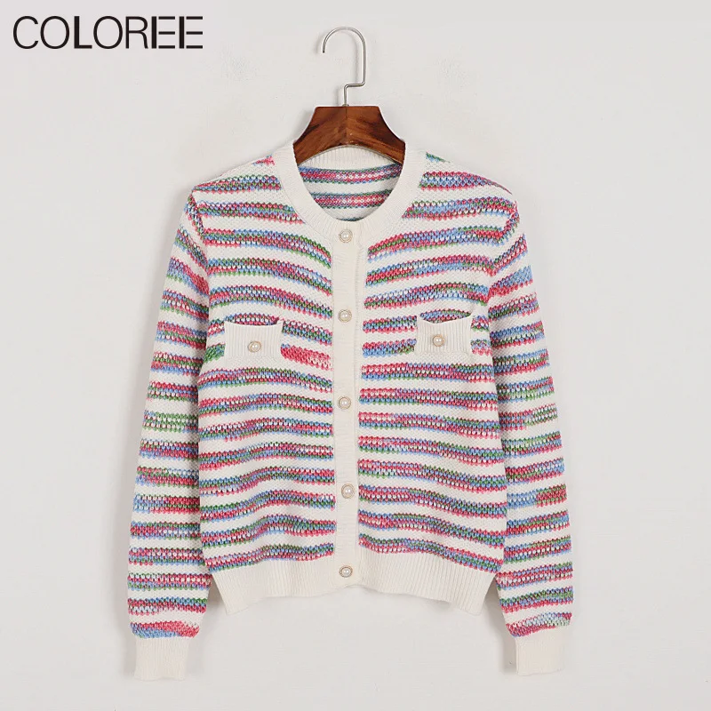 

Женский трикотажный свитер в полоску, с круглым вырезом и длинным рукавом