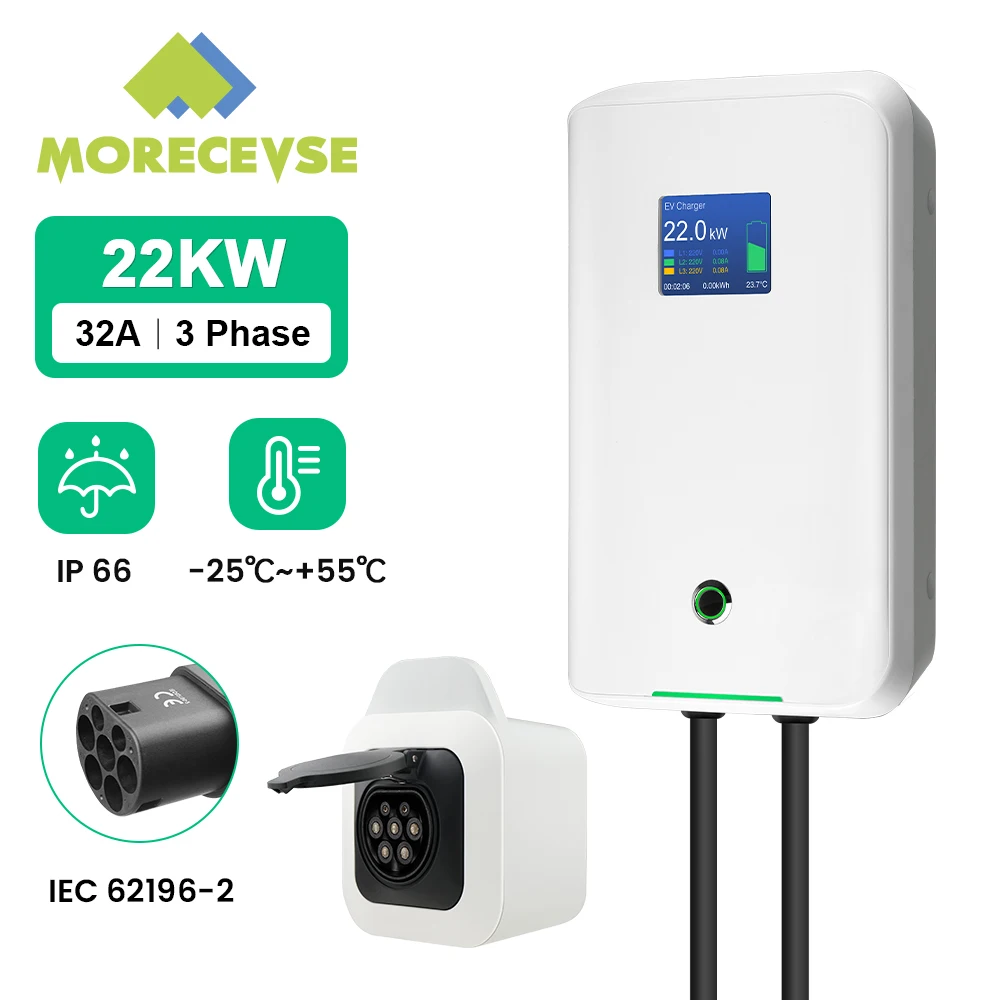 Зарядное устройство для электромобилей Morec EVSE, 22 кВт, зарядная станция для электромобиля 32A, 3 фазы, 380 В, тип 2, с разъемом IEC 62196-2