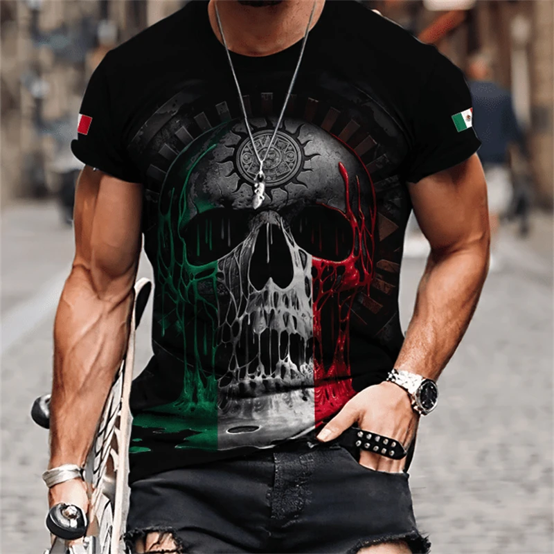 

Mexico Skull Graphic Mens T-Shirts For Men 3D Print Summer Tops Short Sleeve Crewnack Fashion Casual Oversized Tee Shirts Unisex
