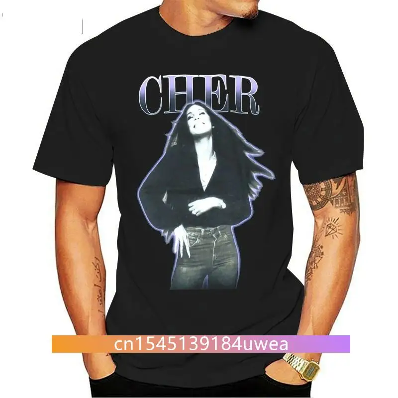 Cher Purple Outline Vintage Pic Black T Shirt New Merch Pure Cotton? Tee Shirt