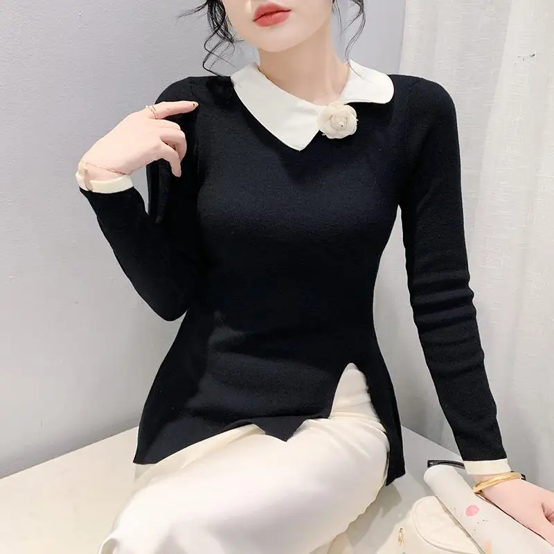 Модный вязаный женский воротник-поло с длинным рукавом и нерегулярными