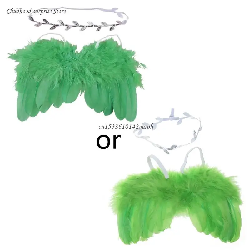 Крылья ангела с перьями реквизит для фотосессии листьями повязка на голову белая