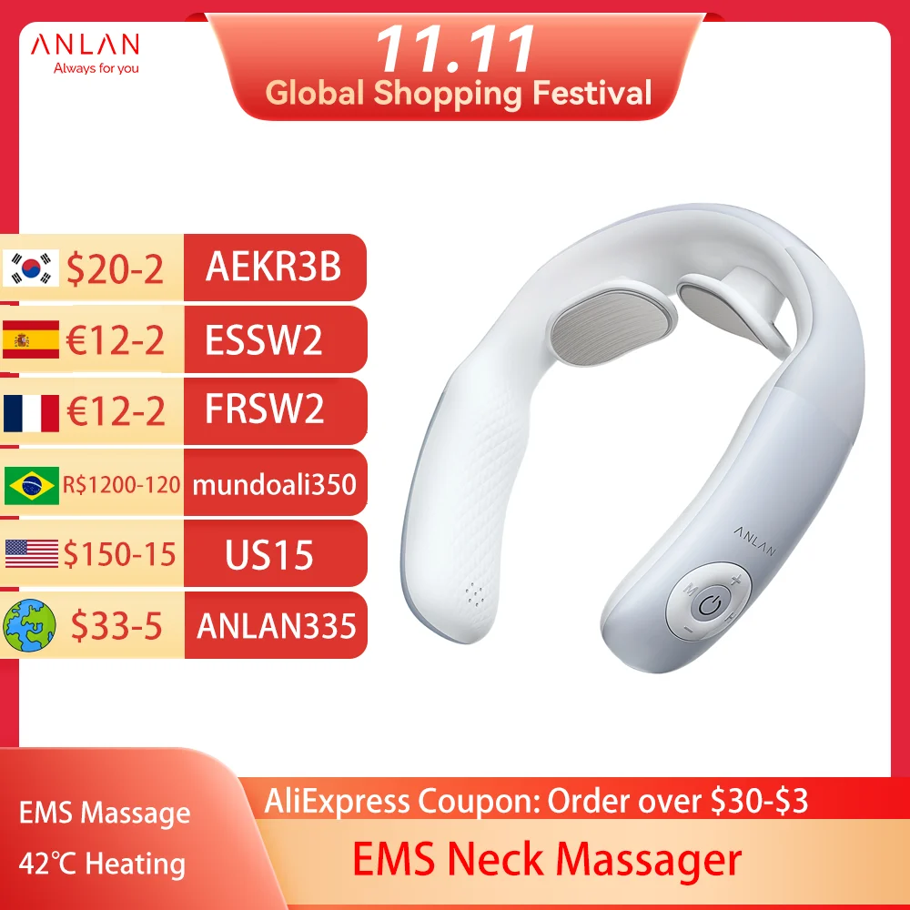 

ANLAN Smart Neck Massager Shoulder Massage Electric Pulse Cervical Vertebra Portable Heating Pain Stress Relief Tool Health Care