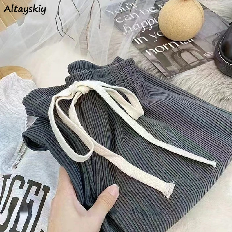 

Casual Pants Women Baggy Korean Fashion Students Summer Штаны Женский Simple BF All-match Stylish Street Wear Harajuku Pure Chic