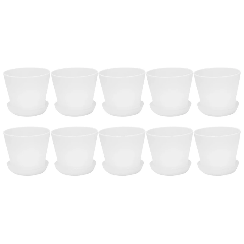 

10X Plastic Plant Flower Pot Planter With Saucer Tray Round Gloss Home Garden Decor, White Upper Caliber -, 10Cm