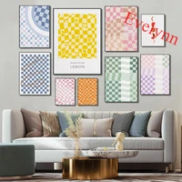 danish pastel checkered abstract canvas prints posters wall art picture modern home living room cuadros decor painting gift
