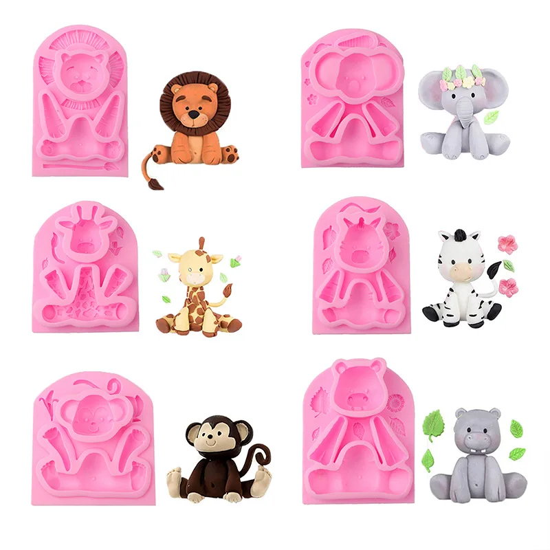 

Lion Elephant Monkey Zebra Giraffe Silicone Mold For Fondant Candy Chocolate Epoxy Resin Sugarcraft Mould Pastry Cake Decorating