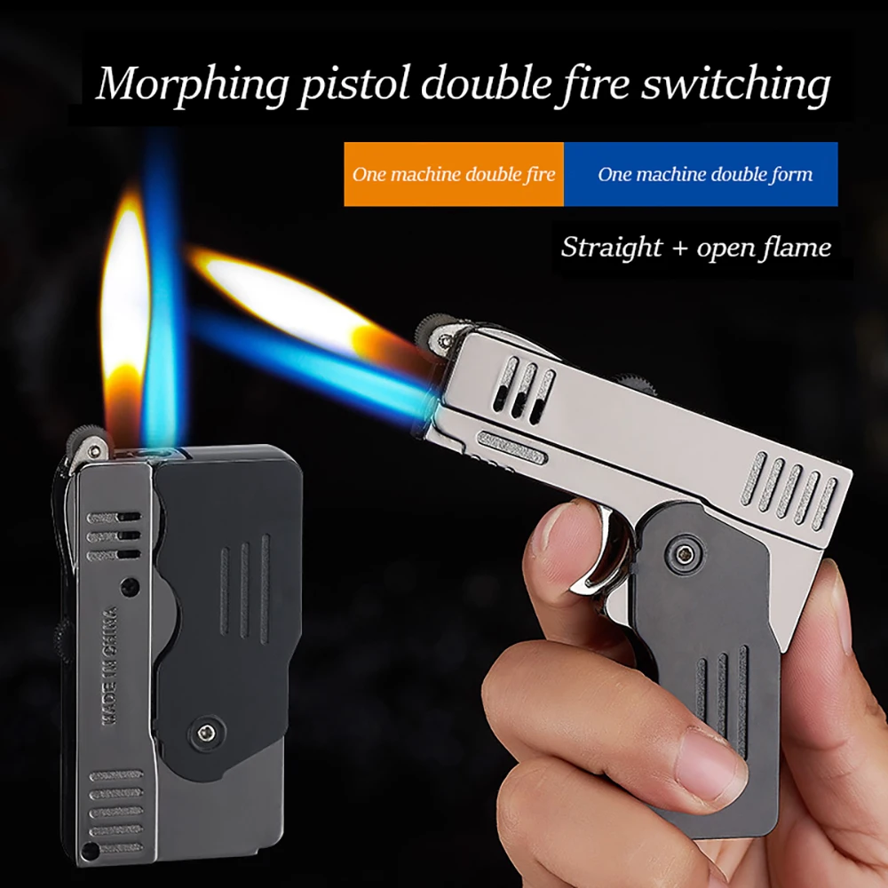 

M902 Brand New Creative Folding Deformation Dual Fire Switching Straight To Open Flame Metal Small Pistol Shaped Lighters