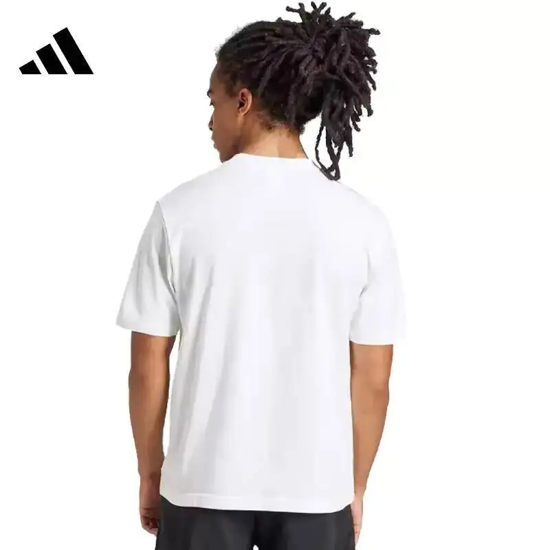 Фото Новая мужская летняя спортивная одежда Adidas с короткими рукавами, повседневная спортивная одежда для бега, белая футболка из чистого хлопка с круглым вырезом JF1092 №2