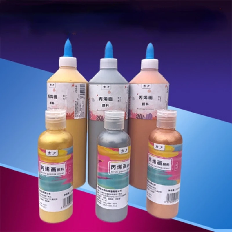 

500ml/bottle Metallic Acrylic Paint Gold Silver Copper Buddha Light Pigment DIY Waterproof Wall Painting Supplies