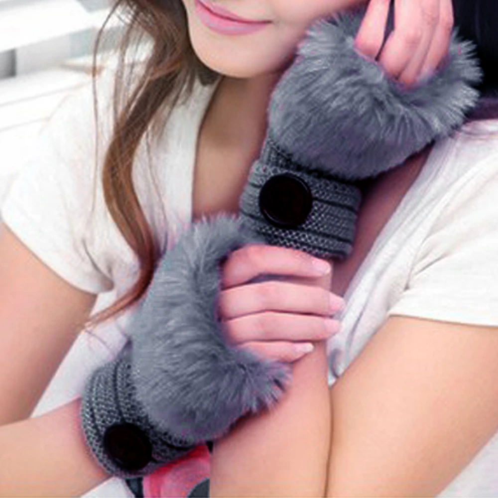 

Plush Button Fingerless Gloves Women Winter Knitted Wrist Keep Warm Wrist Warmers Gloves Women Winter Gloves Hand Warmers