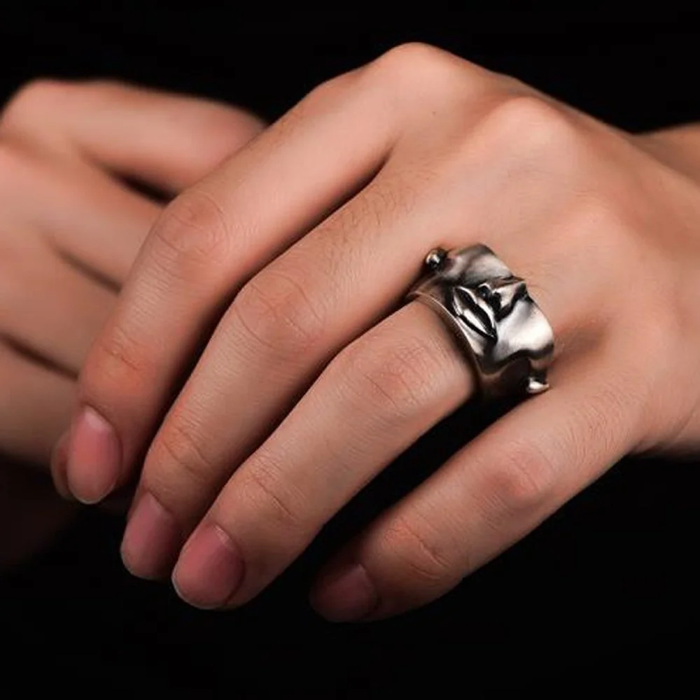 

SHARK New 925 Sterling Silver Mask Shape Ring Retro Style Versatile Decorative for Mens Fashion Jewelry