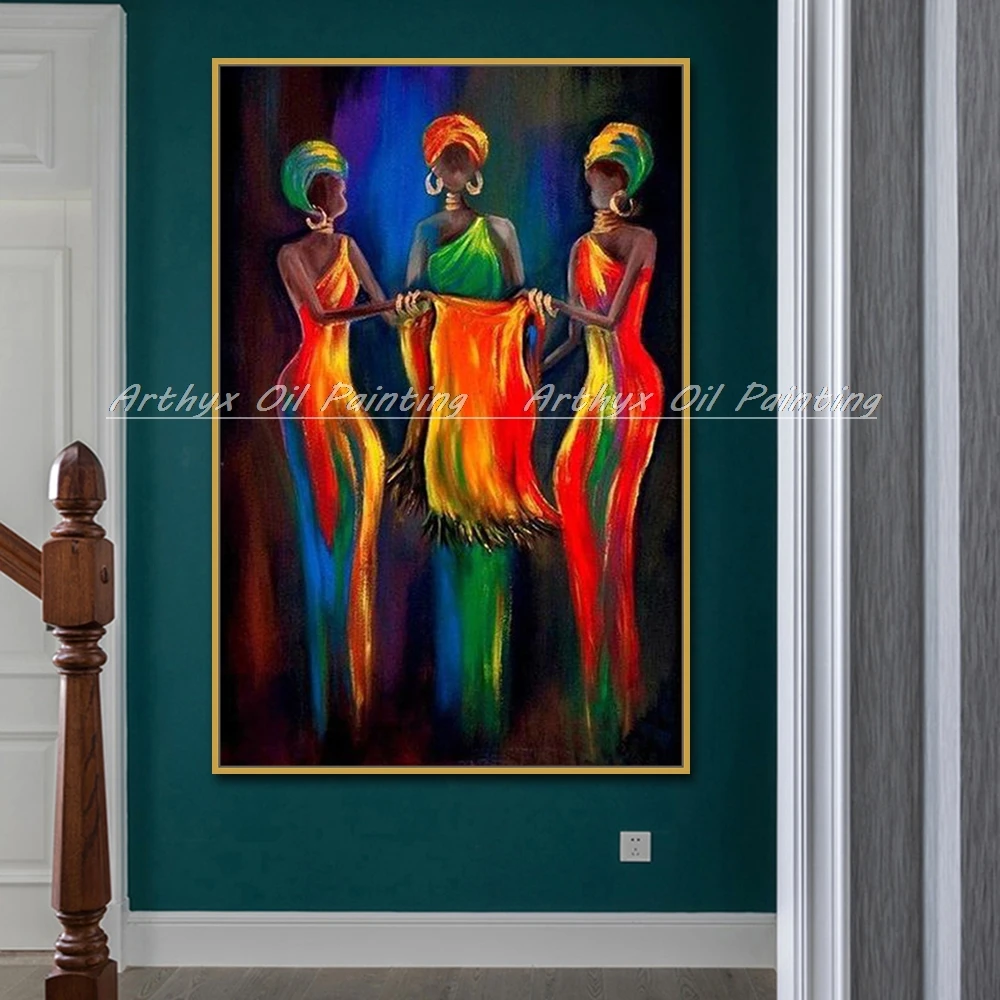 Arthyx Ручная роспись Afrikaanse Kleurrijke Vrouw Картина маслом на холсте Современная