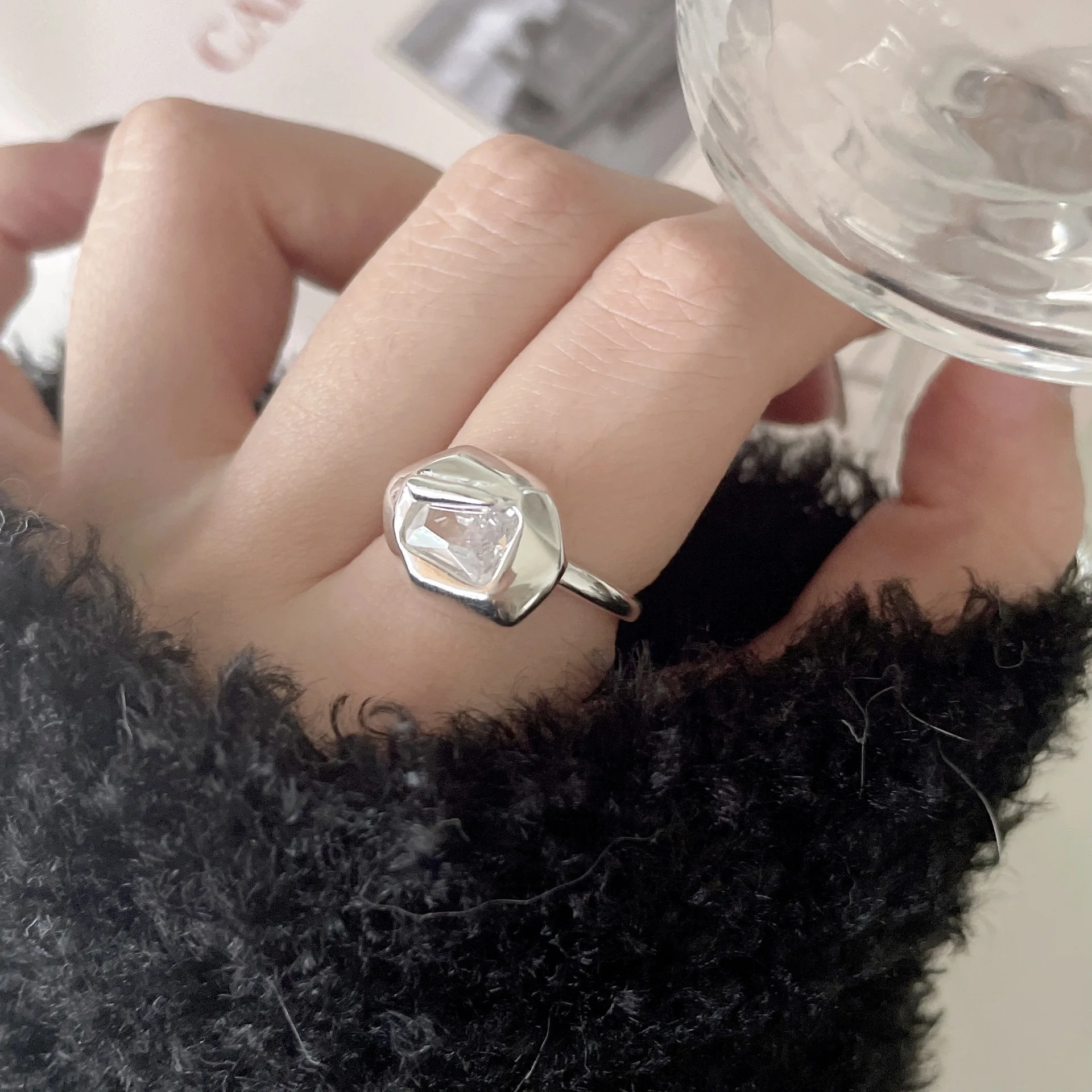 

18K Gold Plating Authentic 925 Sterling Silver Irregular Zircon 4A+ Gems Ring Fine Jewelry for Party C-J1744